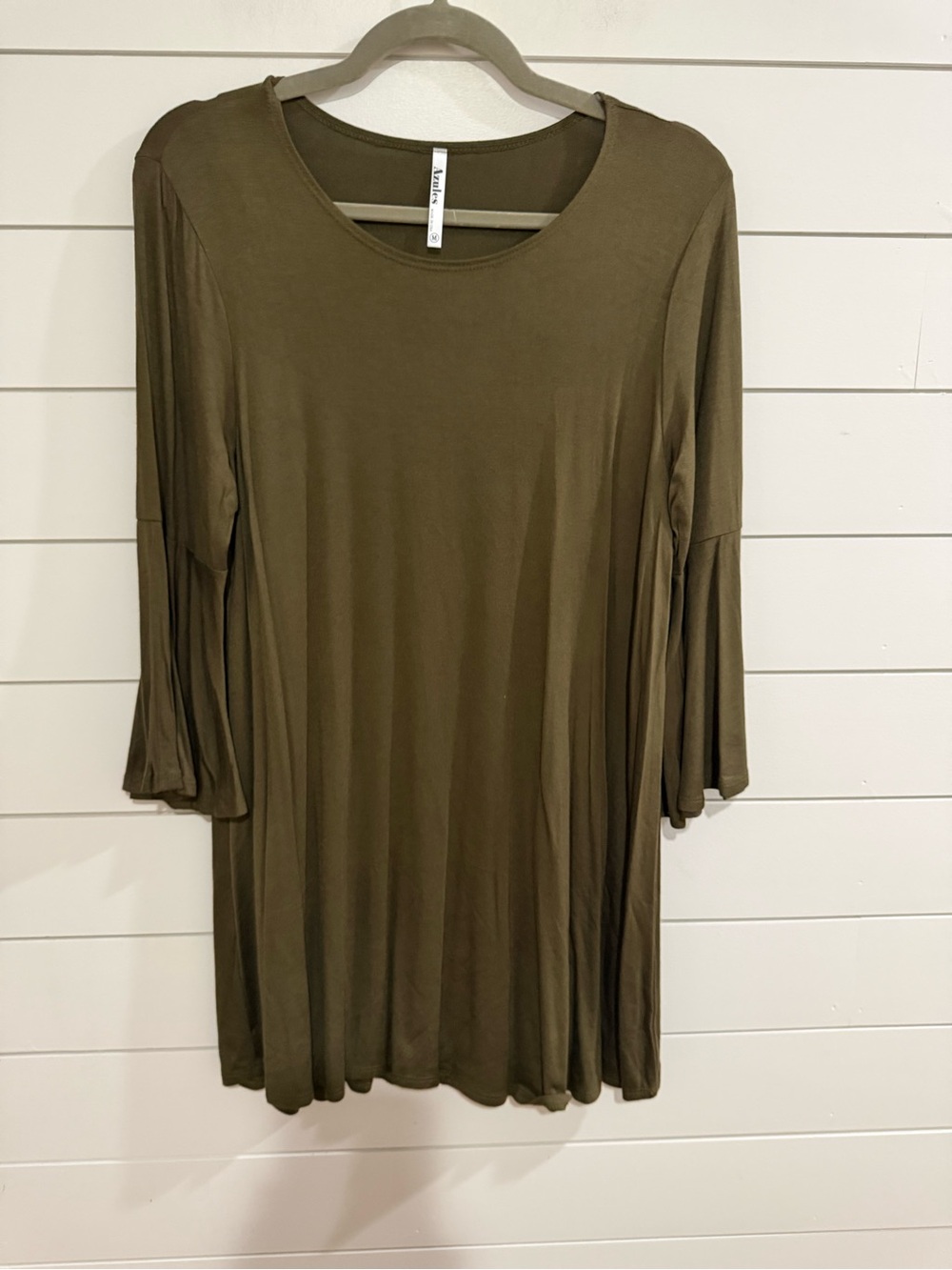 Olive Green Women's  Dress with Bell Sleeves